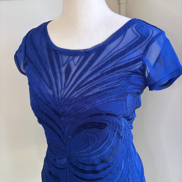 Royal Blue Y2K Embroidered Design Sheer T-Shirt Small 2000s Gen Z Fitted Moody - Picture 2 of 7